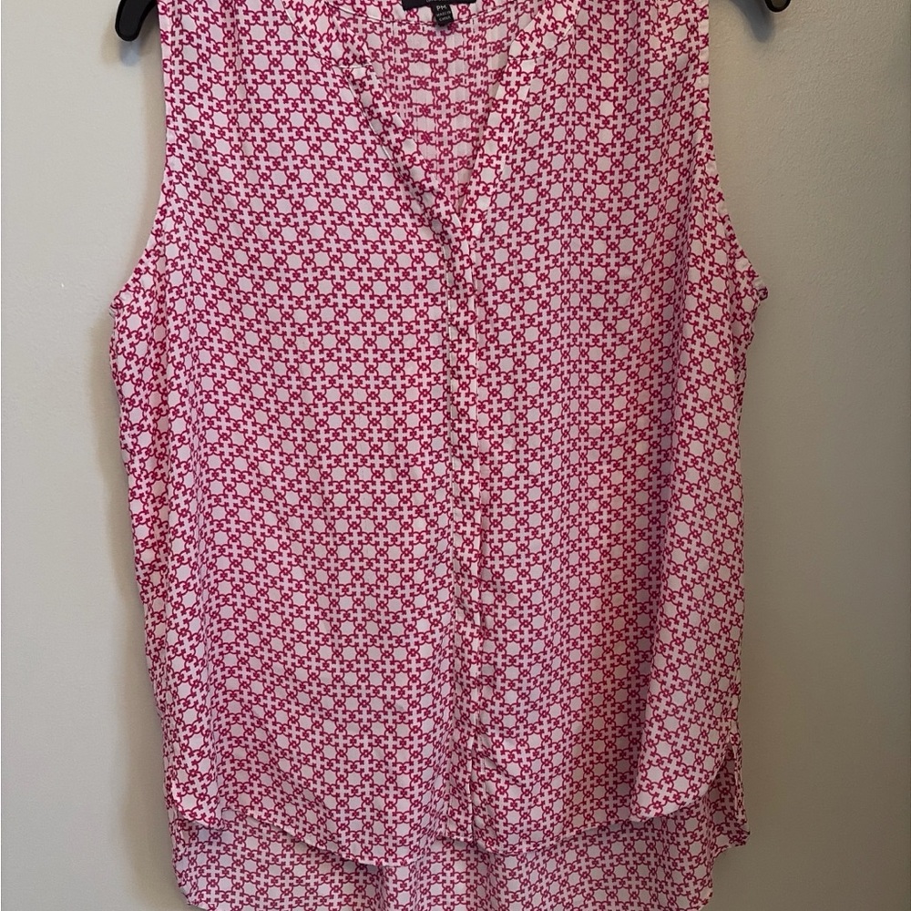 NYDJ Pink and White Geometric Sleeveless Blouse